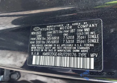 2024 Hyundai Palisade Sel z USA, uszkodzony, nr VIN KM8R2DGE4RU729176